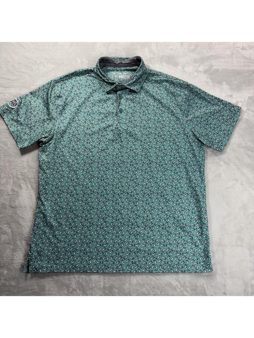 Barstool Sports Golf Allover Dad Shoe Print Men's XL Green Polo Shirt Stretch